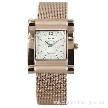 Branded Ladies' Watch in Stainless Steel Case and Mesh Band, Rose Cold Color